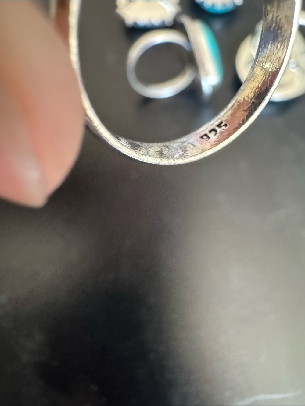Reseller Bundle. 5- .925 stamped rings, 5-.925 turquoise colored pendants - Picture 2 of 9